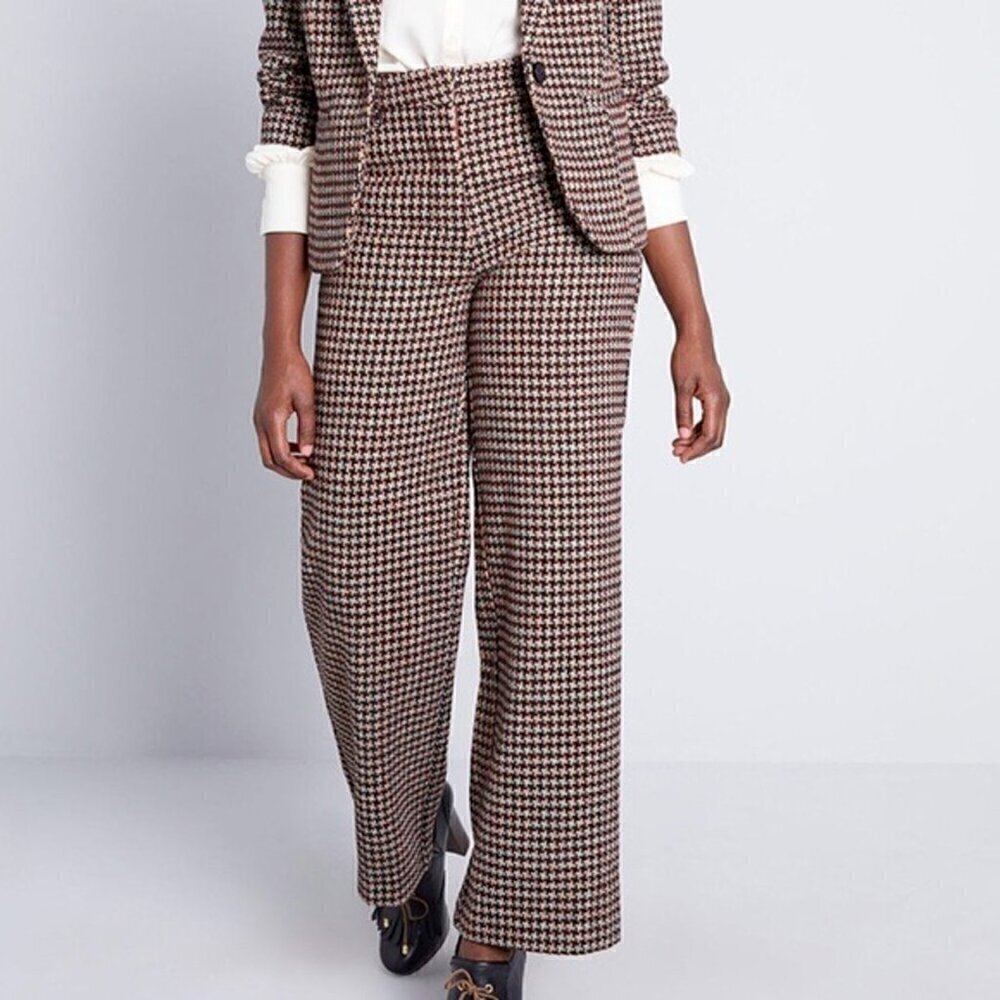 Modcloth informed ensemble houndstooth wide leg pants size 6